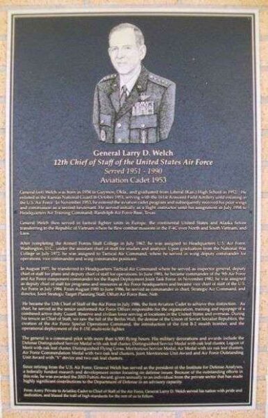GENERAL LARRY D. WELCH WAR MEMORIAL PLAQUE