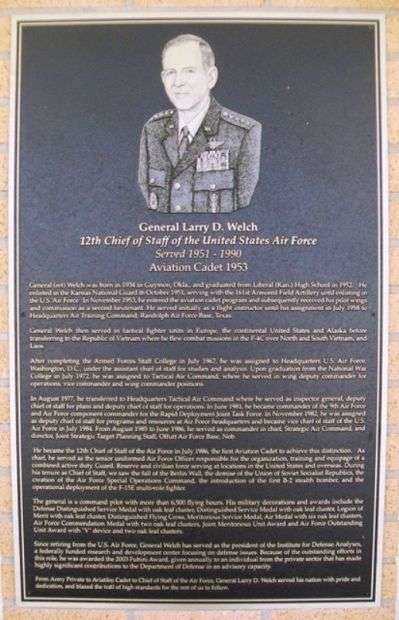GENERAL LARRY D. WELCH WAR MEMORIAL PLAQUE