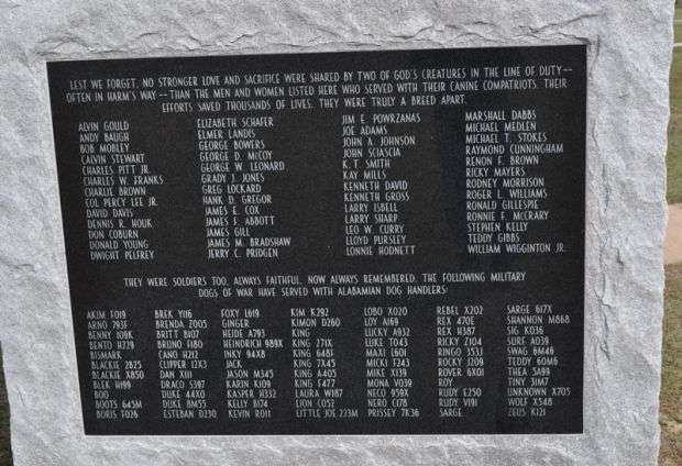 THE ALABAMA WAR DOGS MEMORIAL PLAQUE B