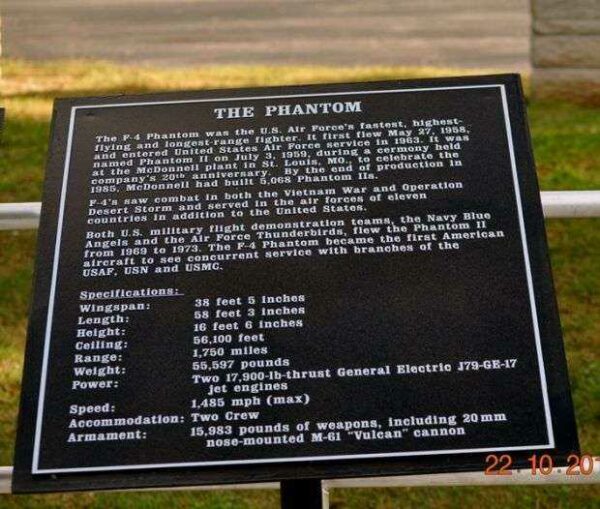 THE PHANTOM WAR MEMORIAL AIRCRAFT PLAQUE