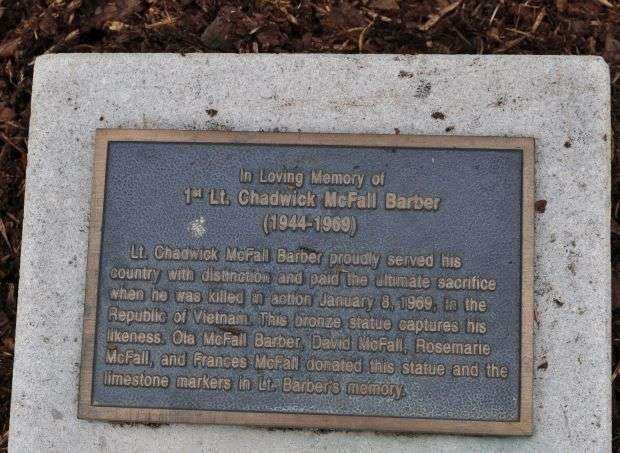 1ST LT. CHADWICK MCFALL BARBER WAR MEMORIAL PLAQUE