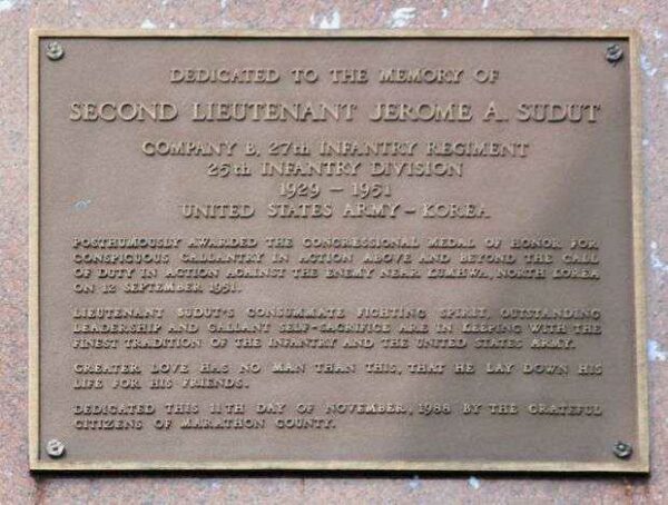 SECOND LIEUTENANT JEROME A. SUDUT MEDAL OF HONOR PLAQUE