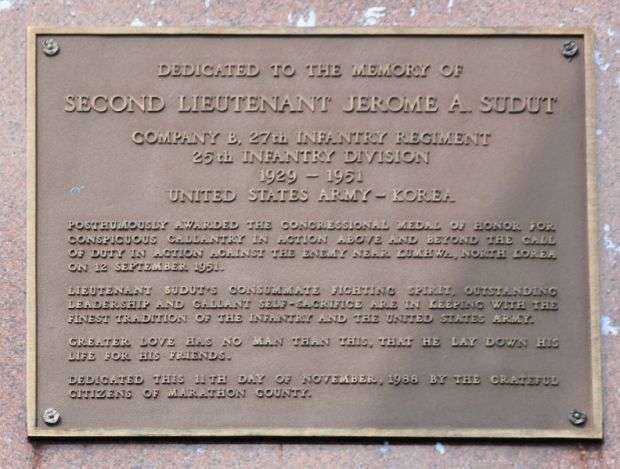 SECOND LIEUTENANT JEROME A. SUDUT MEDAL OF HONOR PLAQUE