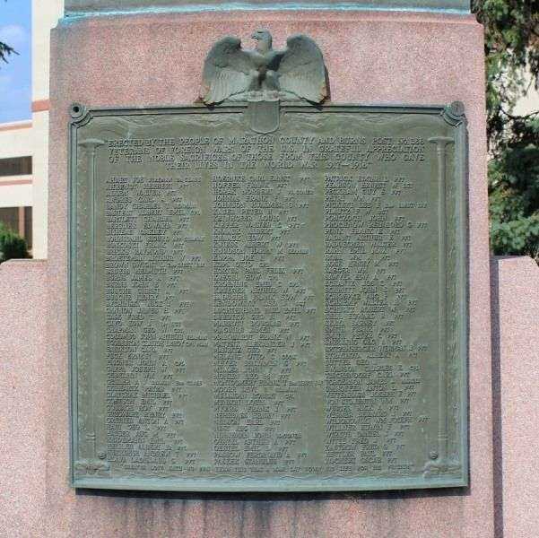 MARATHON COUNTY AND V.F.W. POST 386 WORLD WAR MEMORIAL PLAQUE