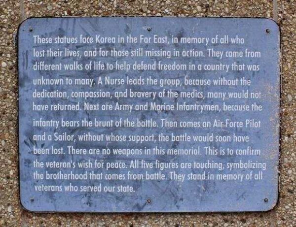 WISCONSIN KOREAN WAR VETERANS MEMORIAL STATUES PLAQUE