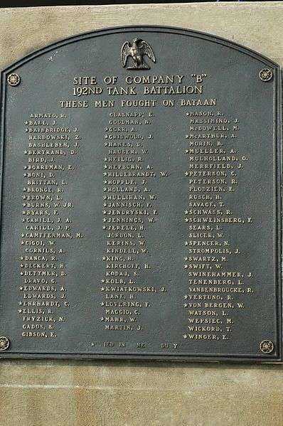 COMPANY B, 192ND TANK BATTALION MEMORIAL PLAQUE
