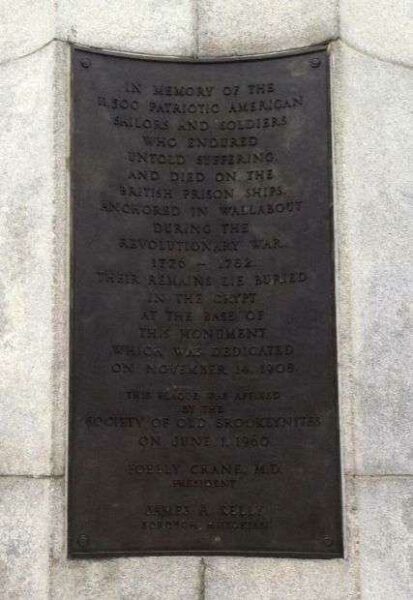 PRISON SHIP MARTYR’S MONUMENT PLAQUE