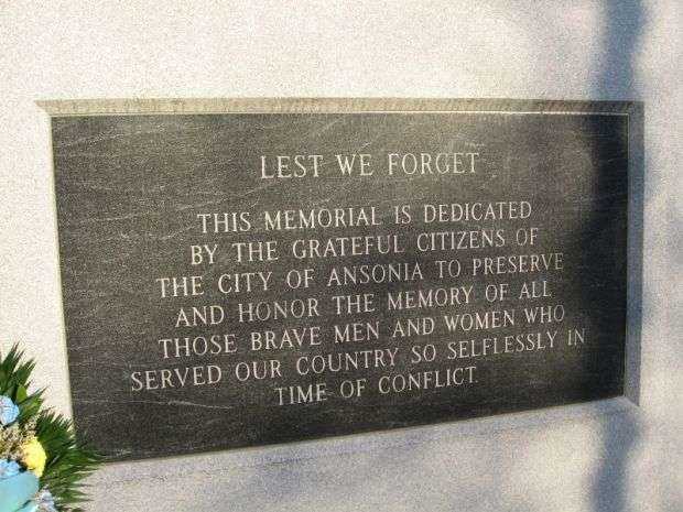 ANSONIA VETERANS MEMORIAL DEDICATION PLAQUE