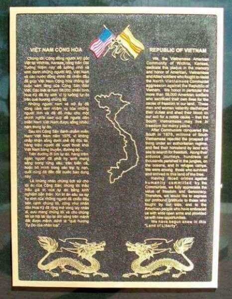 WICHITA VIETNAMESE AMERICAN MEMORIAL PLAQUE
