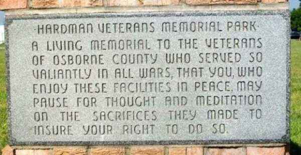 HARDMAN VETERANS MEMORIAL PARK DEDICATION STONE B