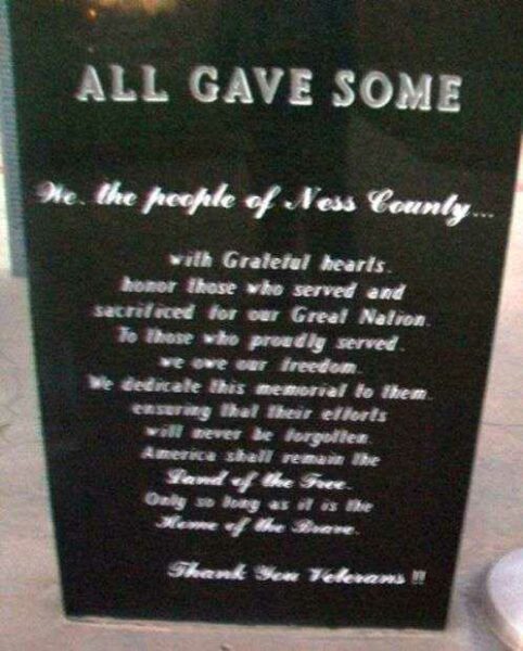 NESS COUNTY VETERANS MEMORIAL DEDICATION PANEL