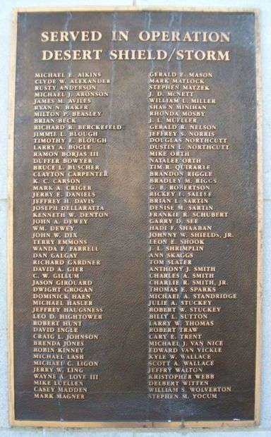 CHANUTE WAR MEMORIAL BUILDING DESERT SHIELD/STORM PLAQUE