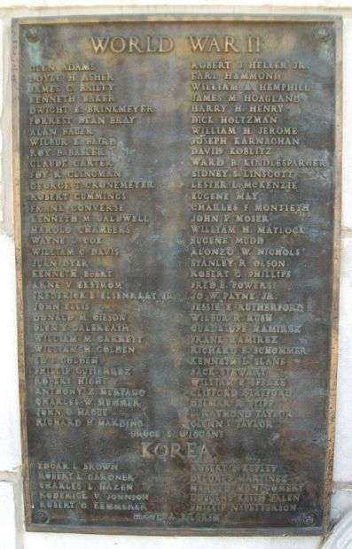 CHANUTE WAR MEMORIAL BUILDING WORLD WAR II KOREA PLAQUE