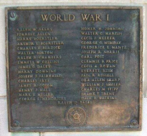 CHANUTE WAR MEMORIAL BUILDING WORLD WAR I PLAQUE