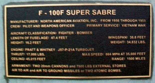 F-100F SUPER SABRE MEMORIAL AIRCRAFT PLAQUE