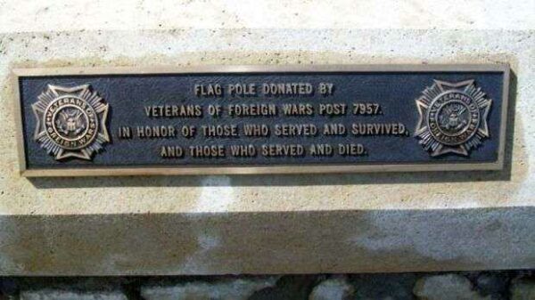 ALL VETERANS MEMORIAL PARK FLAG POLE PLAQUE
