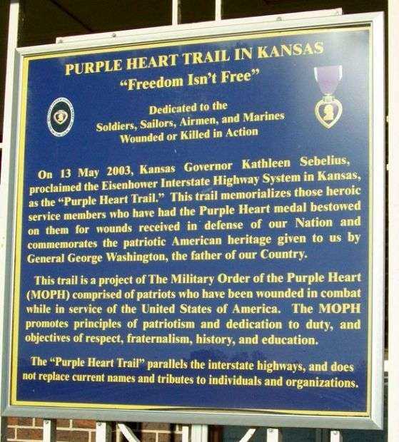 PURPLE HEART TRAIL IN KANSAS WAR MEMORIAL HIGHWAY