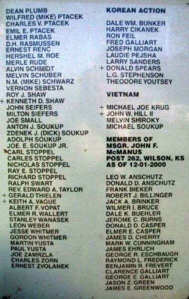 ELLSWORTH COUNTY WAR MEMORIAL PLAQUE D