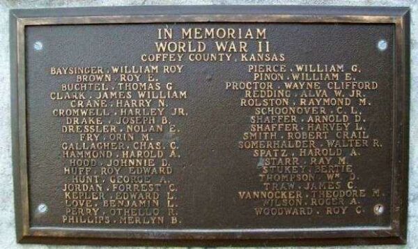 COFFEY COUNTY VETERANS MEMORIAL PLAQUE B