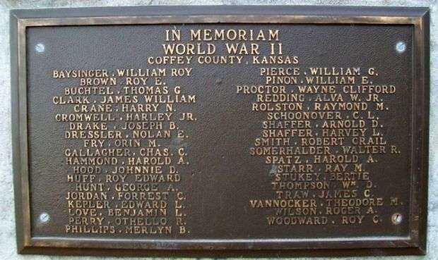 COFFEY COUNTY VETERANS MEMORIAL PLAQUE B