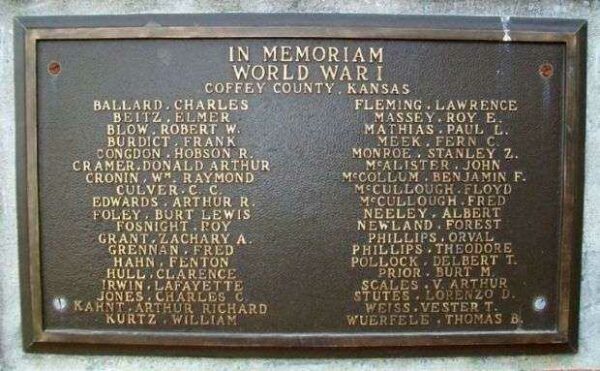 COFFEY COUNTY VETERANS MEMORIAL PLAQUE A