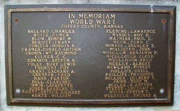 COFFEY COUNTY VETERANS MEMORIAL PLAQUE A