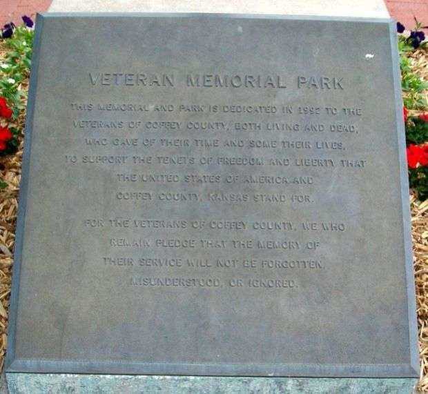 COFFEY COUNTY VETERANS MEMORIAL PARK PLAQUE
