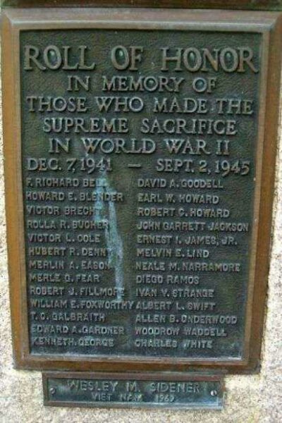 CHASE COUNTY WAR MEMORIAL WORLD WAR II PLAQUE