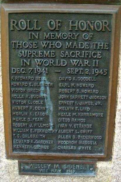 CHASE COUNTY WAR MEMORIAL WORLD WAR II PLAQUE