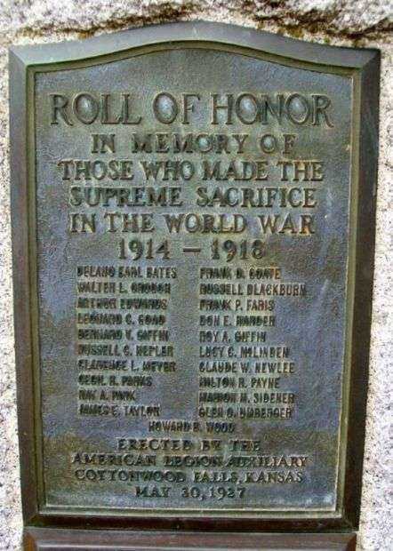 CHASE COUNTY WAR MEMORIAL WORLD WAR I PLAQUE