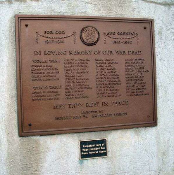 HOBART WAR VETERANS MEMORIAL PLAQUE A