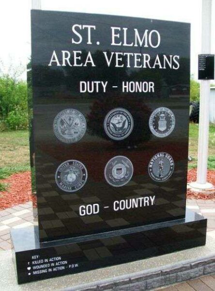 ST. ELMO AREA VETERANS MEMORIAL DEDICATION STONE FRONT