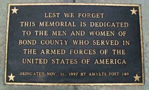 BOND COUNTY VETERANS MEMORIAL DEDICATION PLAQUE