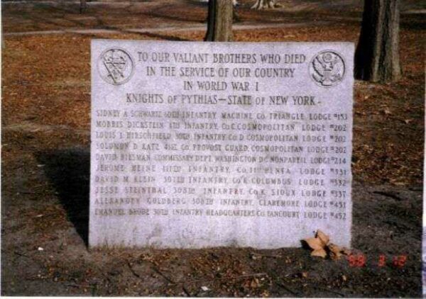 KNIGHTS PYTHIAS WORLD WAR I MEMORIAL