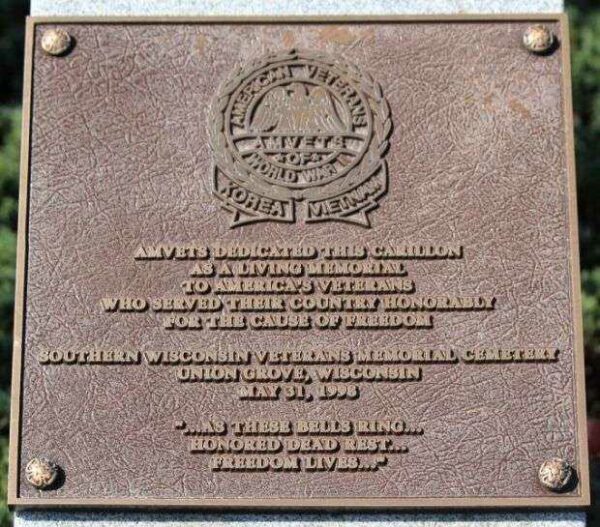 AMVETS WAR MEMORIAL CARILLON PLAQUE