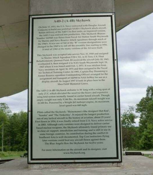 A4D-2 (A-4B) SKYHAWK MEMORIAL AIRCRAFT PLAQUE