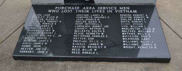 PURCHASE AREA VIETNAM WAR HONOR ROLL MEMORIAL STONE