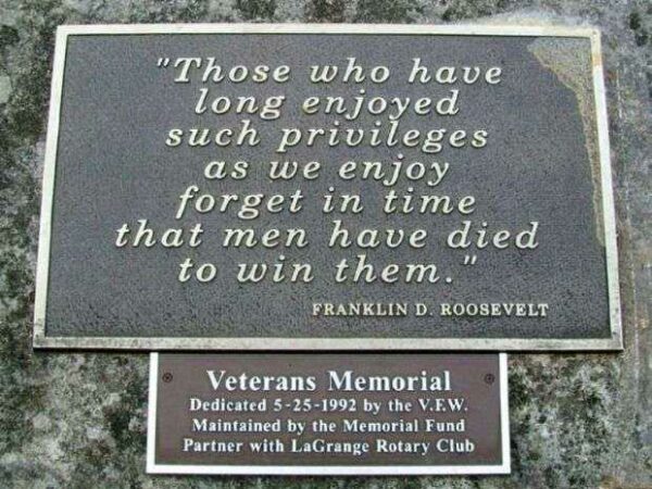 V.F.W. VETERANS MEMORIAL FLAGPOLE PLAQUE