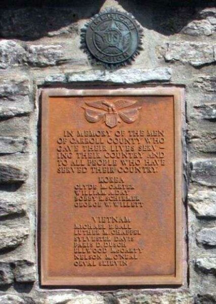 CARROLL COUNTY KOREAN WAR AND VIETNAM WAR MEMORIAL PLAQUE