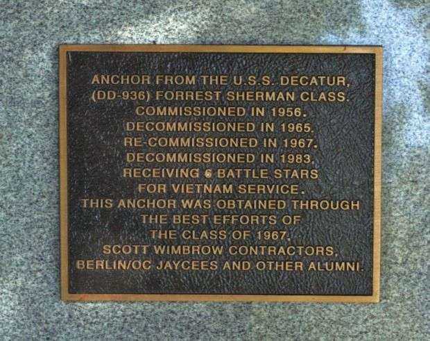 U.S.S. DECATUR MEMORIAL ANCHOR PLAQUE