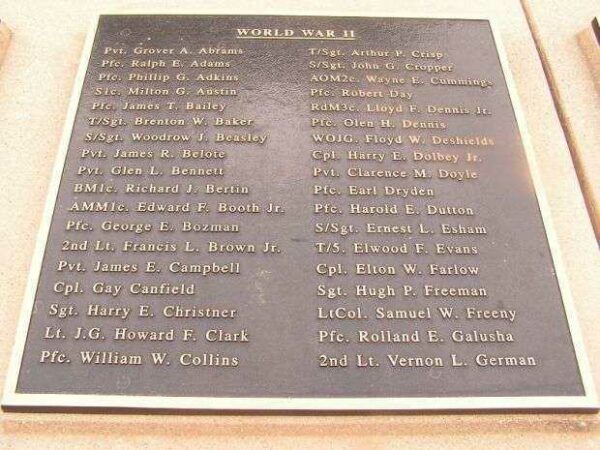 WICOMICO COUNTY WAR MEMORIAL HONOR ROLL PLAQUE B