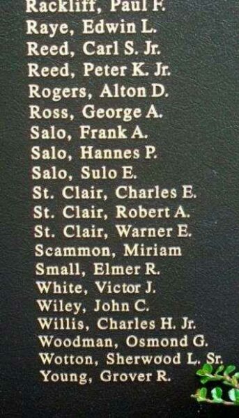 OWL’S HEAD VETERANS MEMORIAL HONOR ROLL PANEL D
