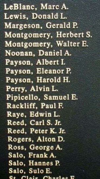 OWL’S HEAD VETERANS MEMORIAL HONOR ROLL PANEL C