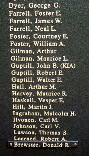 OWL’S HEAD VETERANS MEMORIAL HONOR ROLL PANEL B