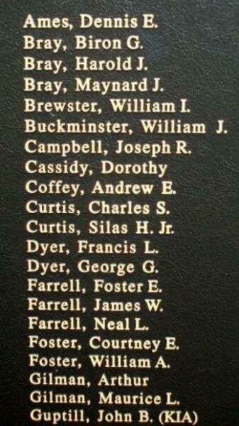 OWL’S HEAD VETERANS MEMORIAL HONOR ROLL PANEL A