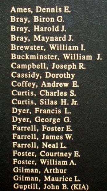 OWL’S HEAD VETERANS MEMORIAL HONOR ROLL PANEL A