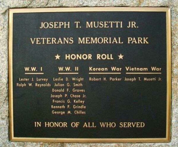 JOSEPH T. MUSETTI JR. VETERANS MEMORIAL PARK PLAQUE