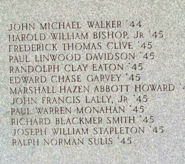 BOWDOIN COLLEGE WAR MEMORIAL HONOR ROLL STONE G