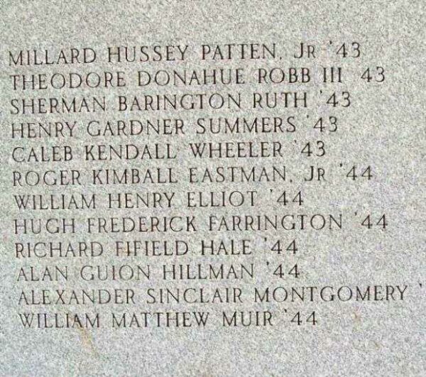 BOWDOIN COLLEGE WAR MEMORIAL HONOR ROLL STONE F