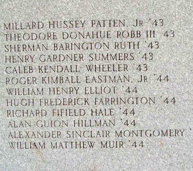 BOWDOIN COLLEGE WAR MEMORIAL HONOR ROLL STONE F
